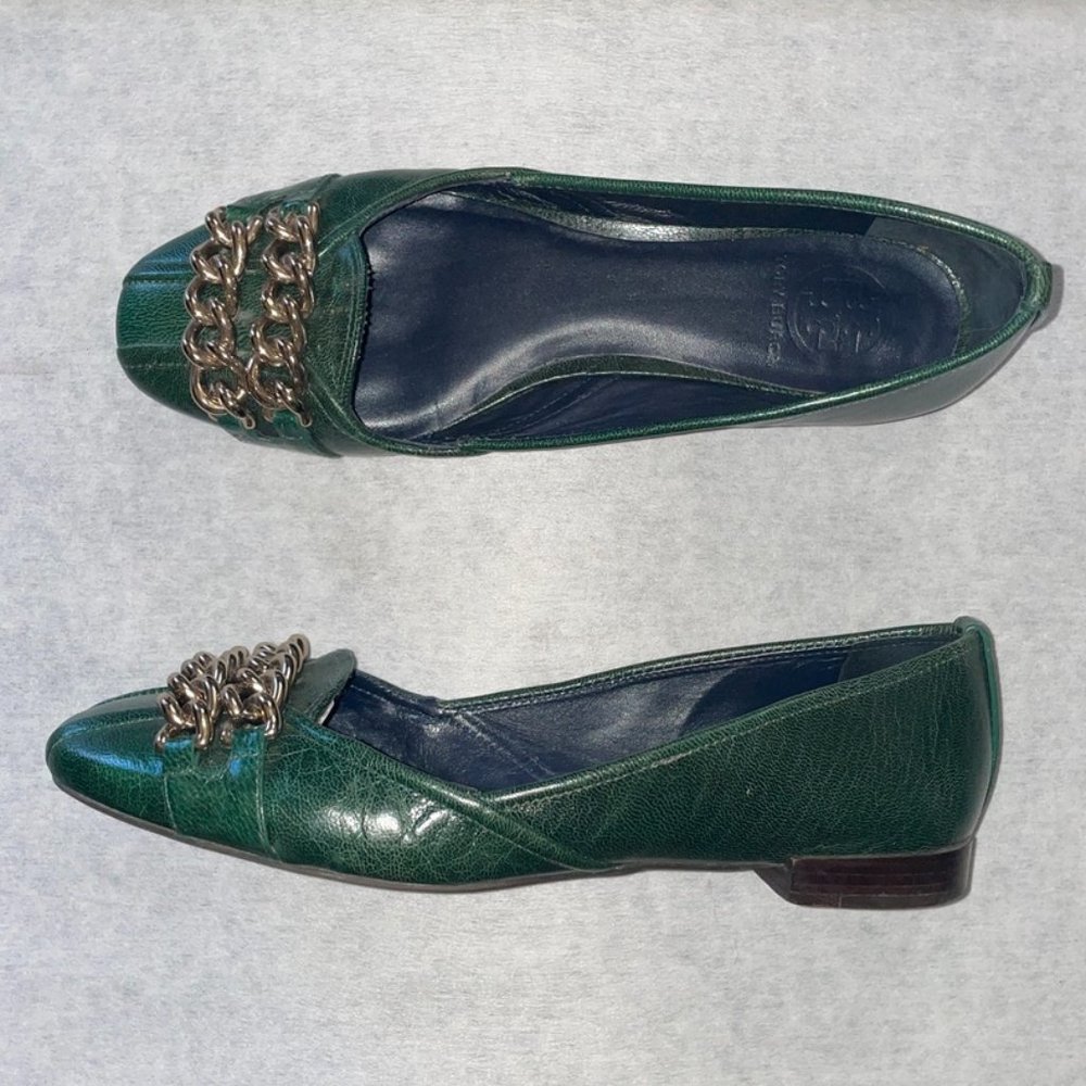 TORY BURCH Leather Flats Gold Chain D'Orsay Ballet